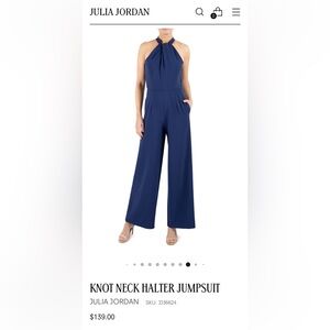 NWT Julia Jordan Navy Knot Neck Halter Jumpsuit size 2. Sold out on website